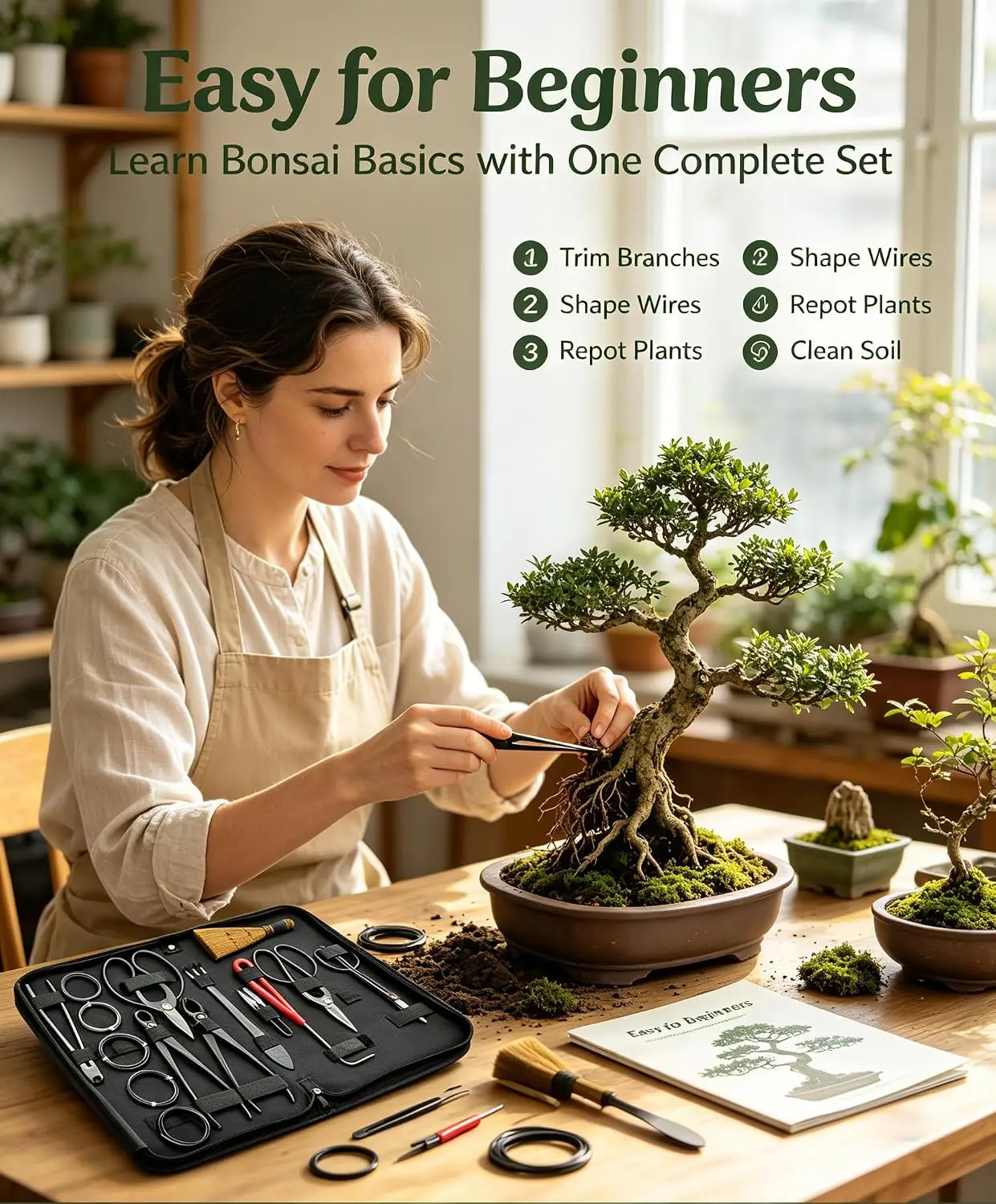 Bonsai Tool Set Stainless Carbon Steel - Ensemble d'outils de jardinage pour bonsaïs,