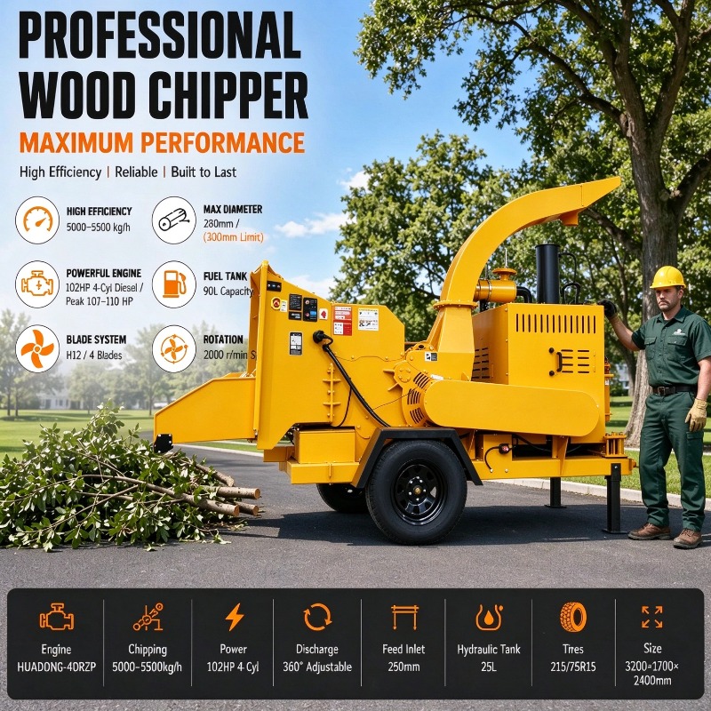 Broyeur de bois diesel mobile  - Garden Branch Shredder Wood Chipper avis et prix